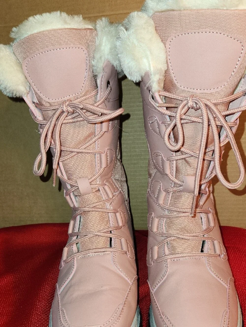 Women's Pink Faux-Fur Lace-Up Winter Boots